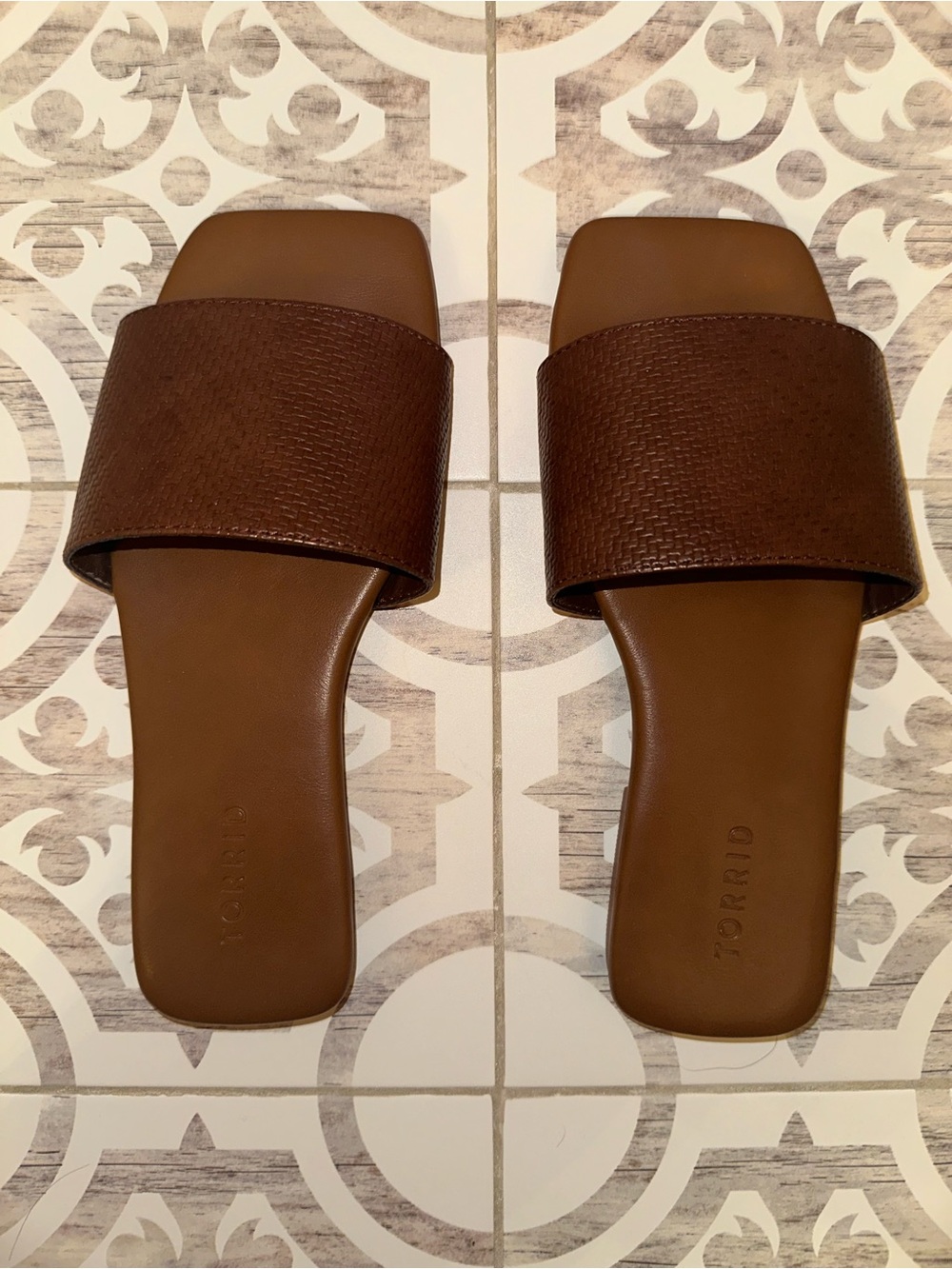 Wide width brown flat square toe sandals